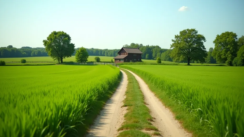 Rural Vidzeme countryside path with green fields, traditional farmhouses, and peaceful natural landscape